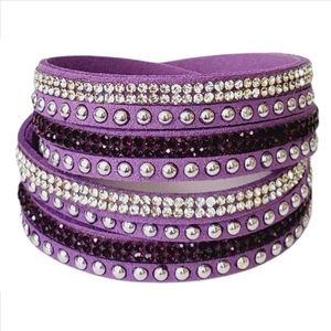 Purple suede wrap with silver rhinestone bracelet one size fits all